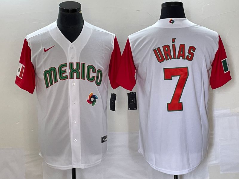 Men 2023 World Cub Mexico 7 Urias White orange Nike MLB Jersey13